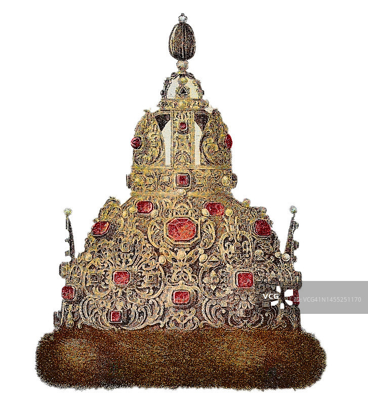 沙皇米哈伊尔·费奥多罗维奇的阿斯特拉罕皇冠复古雕刻插图图片素材