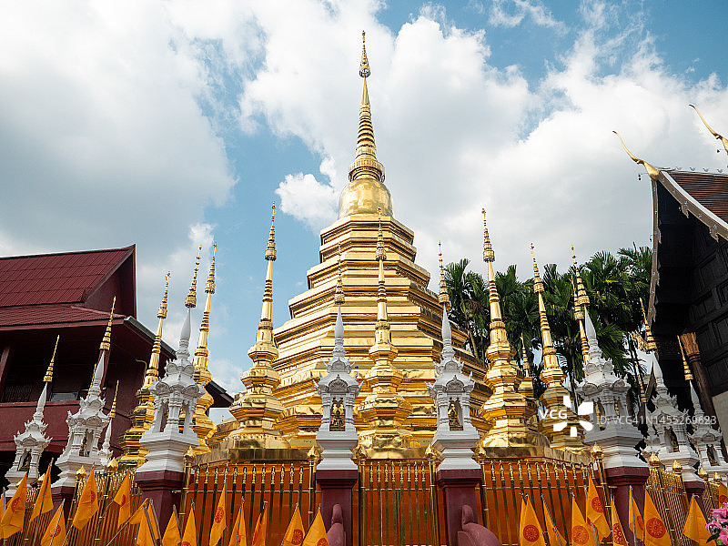 泰国清迈帕辛寺的金色宝塔和大佛图片素材