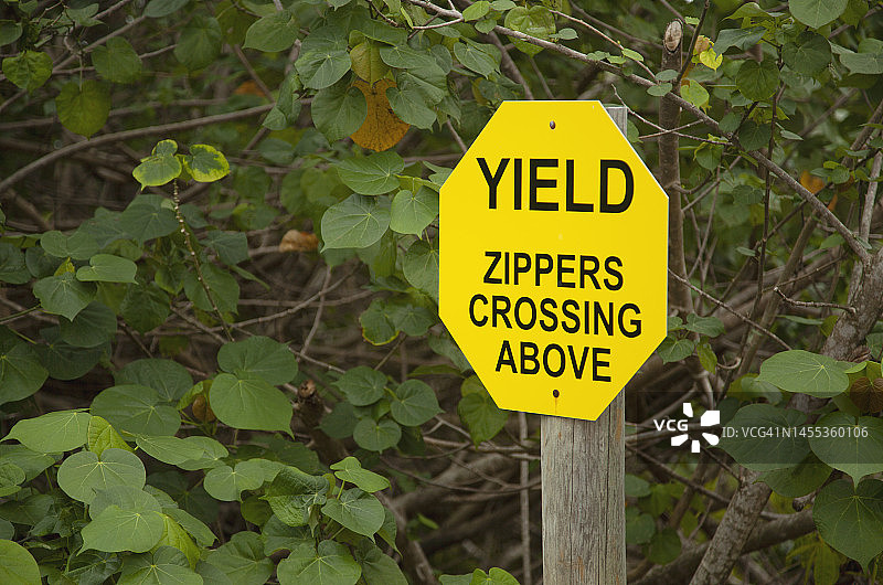 前方有高空滑索的让行标志图片素材
