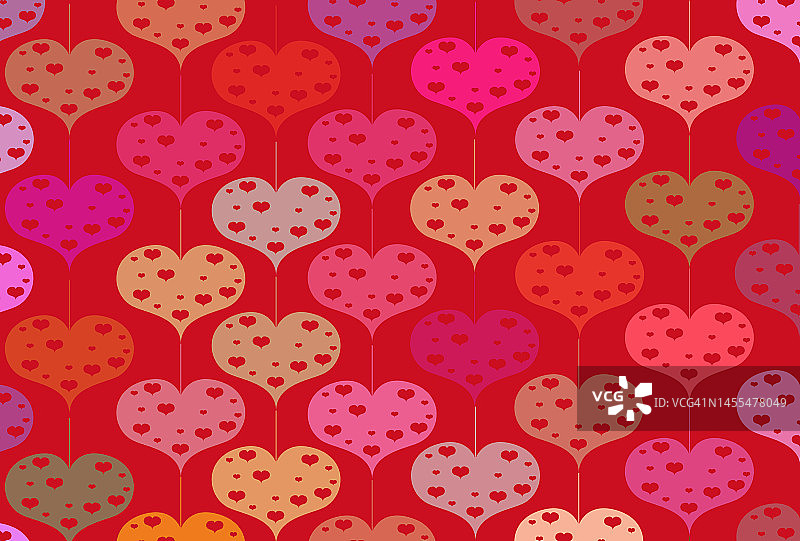 红色背景上的心形无缝图案图片素材