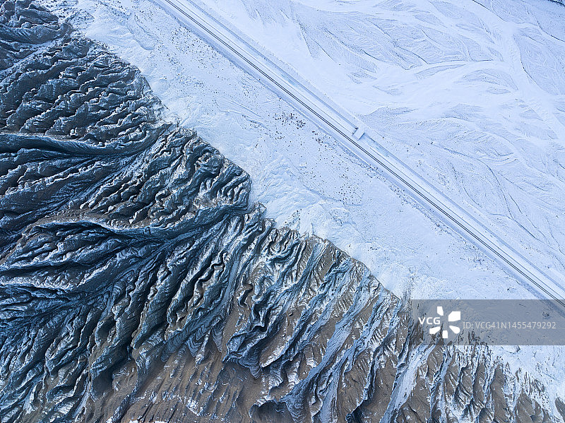 冬季独山子大峡谷鸟瞰图图片素材