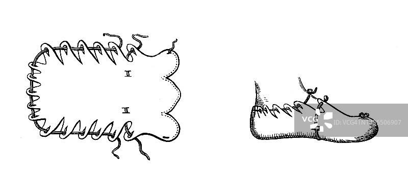 旧版雕刻插图：中世纪邦德舒鞋图片素材