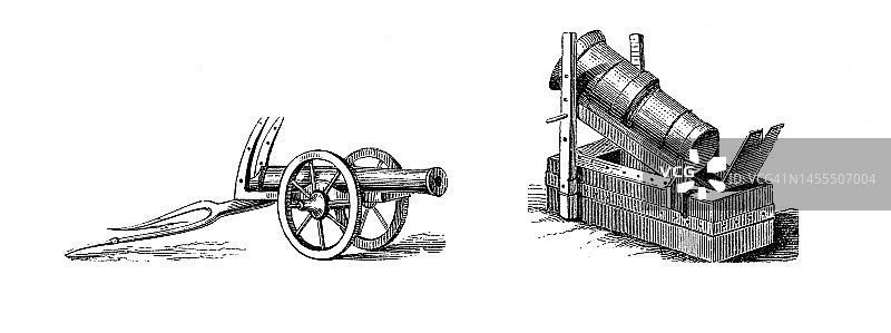 中世纪16世纪火炮与瑞士山炮古版画图片素材