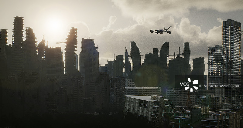 末日后的城市废墟景观图片素材