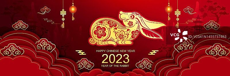 新年快乐，兔年剪纸图片素材