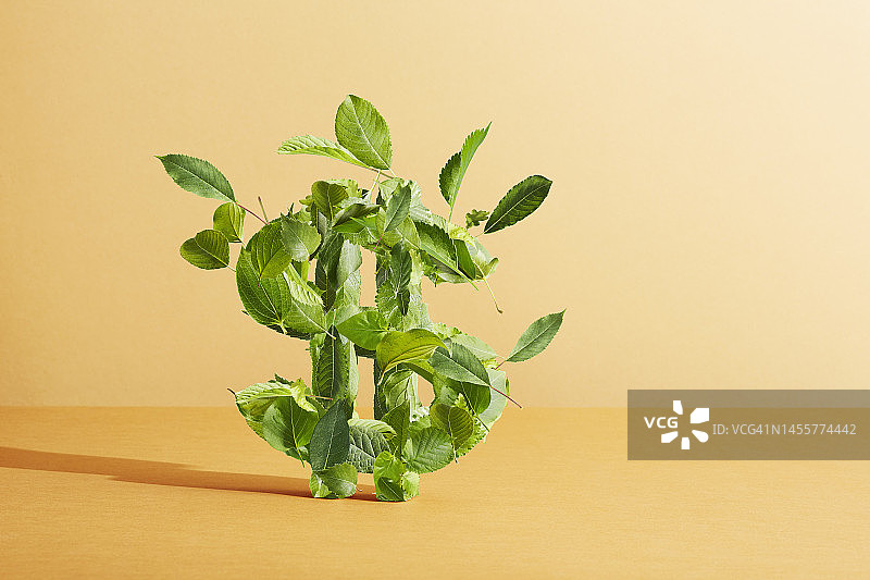 树叶组成的美元符号图片素材