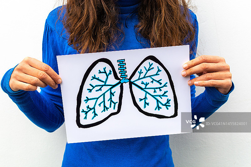 女人手持肺部图案海报图片素材
