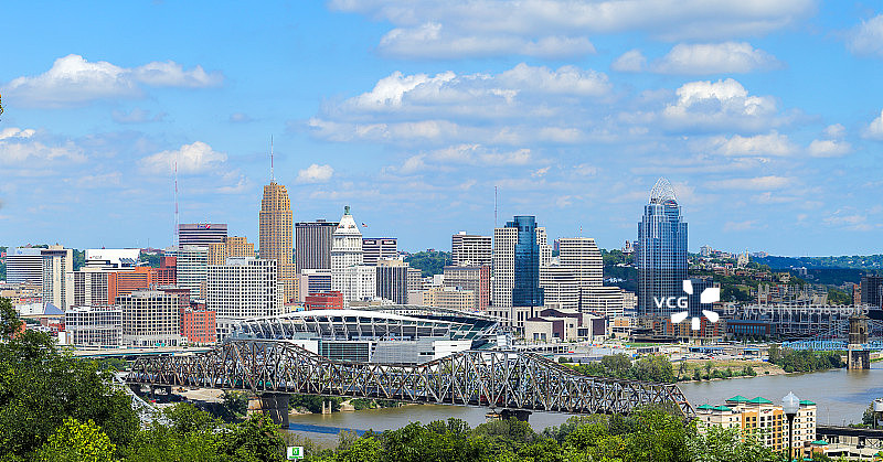 从肯塔基州南部眺望俄亥俄州辛辛那提城市天际线图片素材