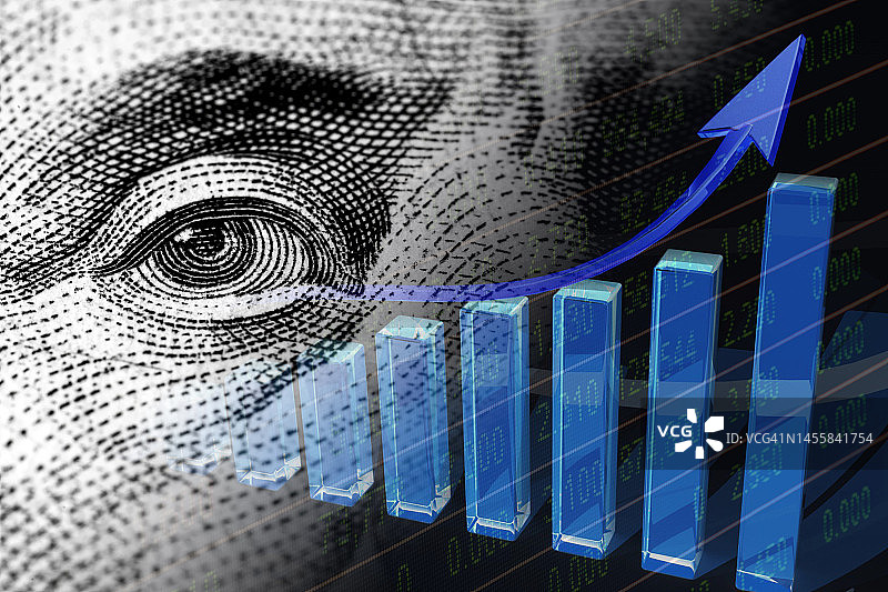 向上箭头、美元钞票和股市指标图片素材