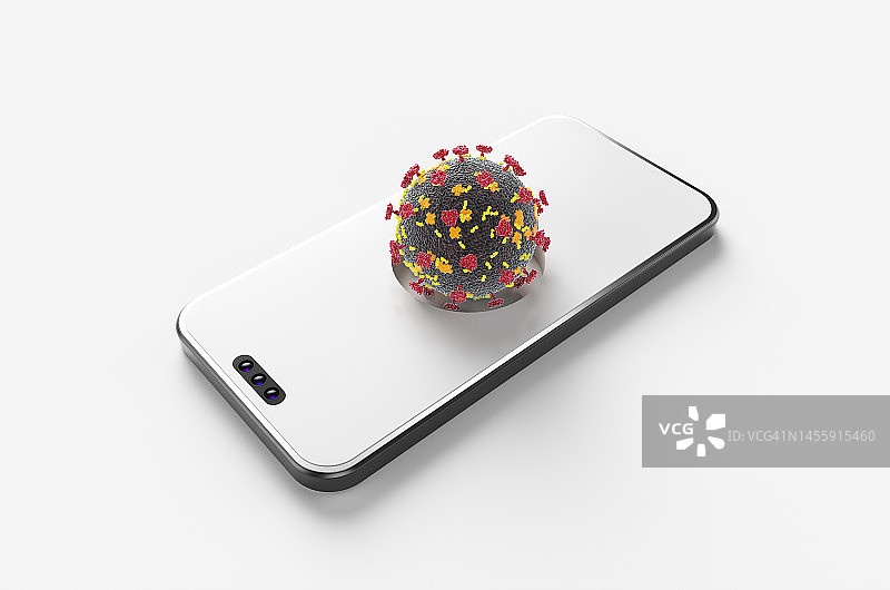 智能手机屏幕上的新冠病毒图片素材
