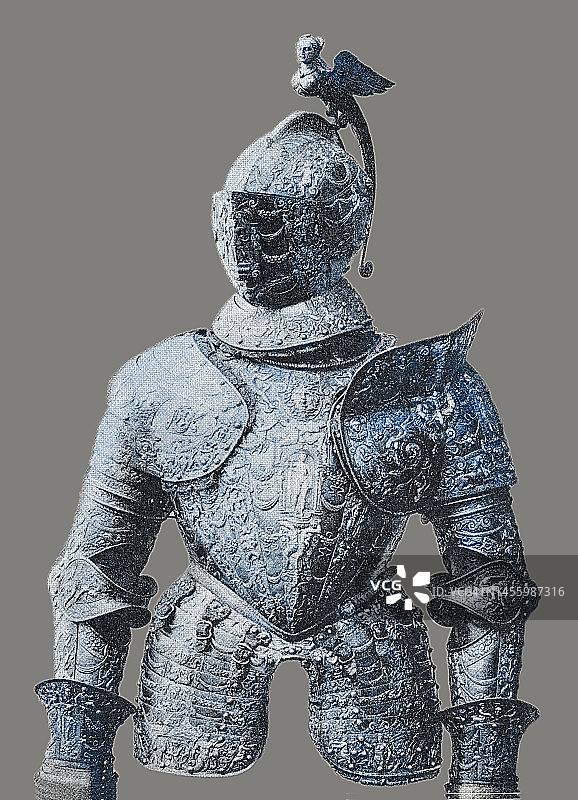 帕尔马公爵亚历山德罗·法尔内塞的华丽盔甲古老雕刻插图图片素材