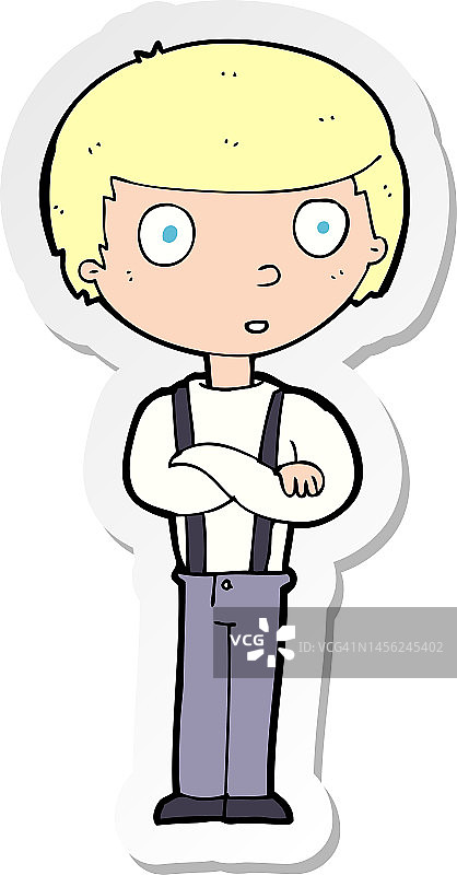 卡通凝视的胳膊交叉的男孩贴纸图片素材