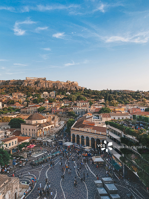 雅典城镇广场和卫城景观的航拍照片图片素材