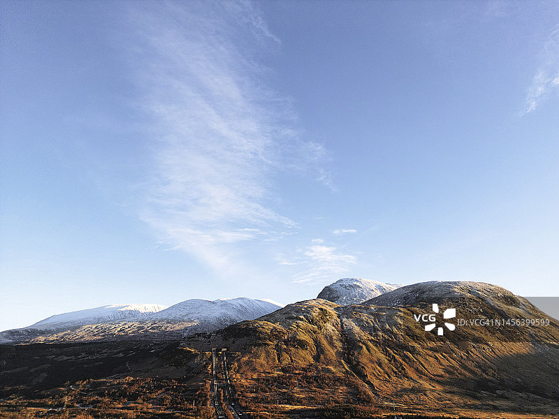 苏格兰高地冬季雪景航拍图片素材