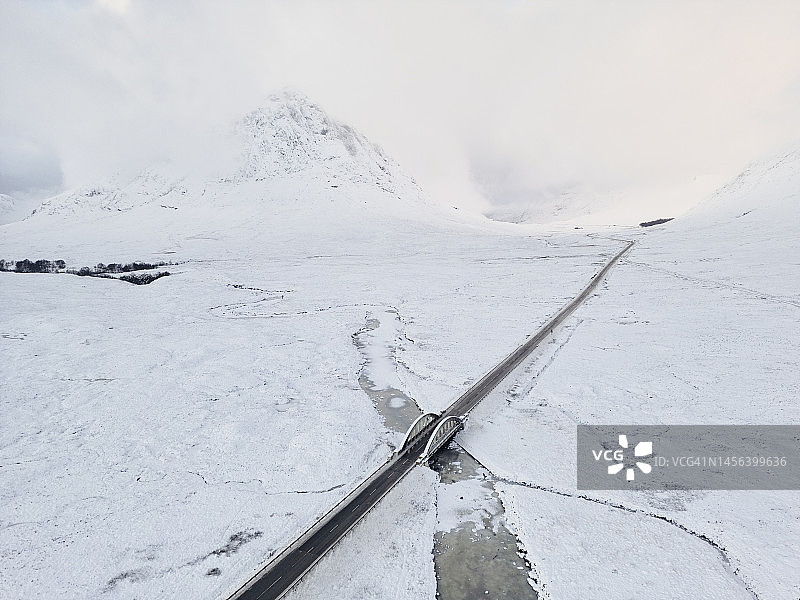 苏格兰高地冬季雪景航拍图片素材