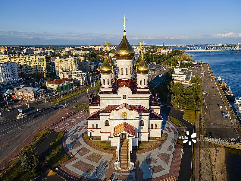 俄罗斯阿尔汉格尔斯克天使长大教堂航拍图片素材