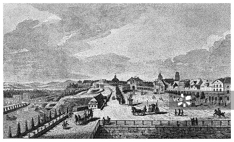 18世纪德国卡塞尔市雕刻插图图片素材