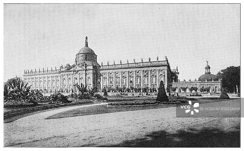 德国柏林附近波茨坦无忧宫的古老雕刻插图图片素材