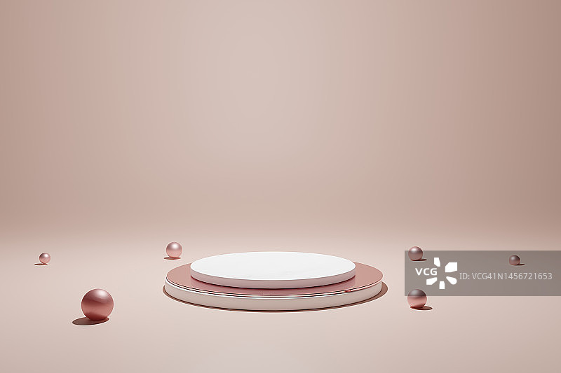 带粉色金属大理石的粉色空白领奖台，3D渲染图片素材