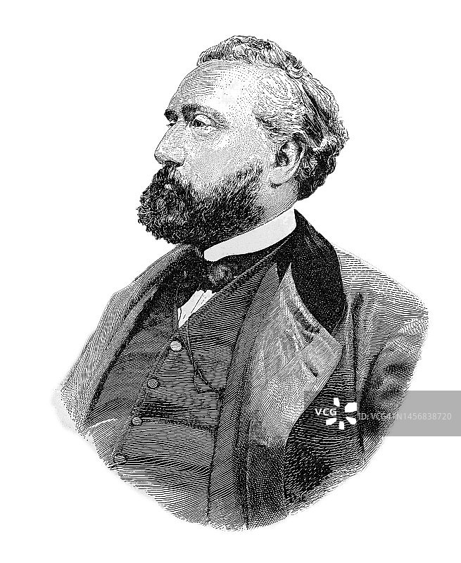 1870年宣布法兰西第三共和国的法国律师和共和政治家莱昂·甘贝塔的肖像图片素材