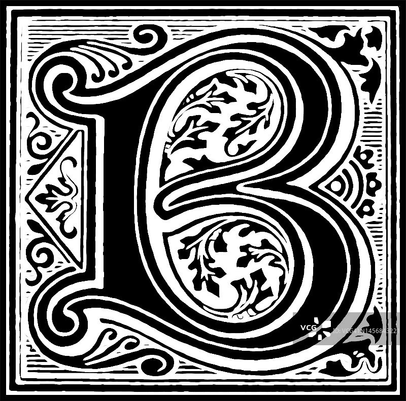 字母B装饰古版画插图图片素材
