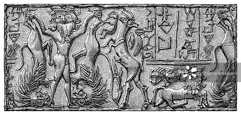 圆筒印章印模老式雕刻插图图片素材