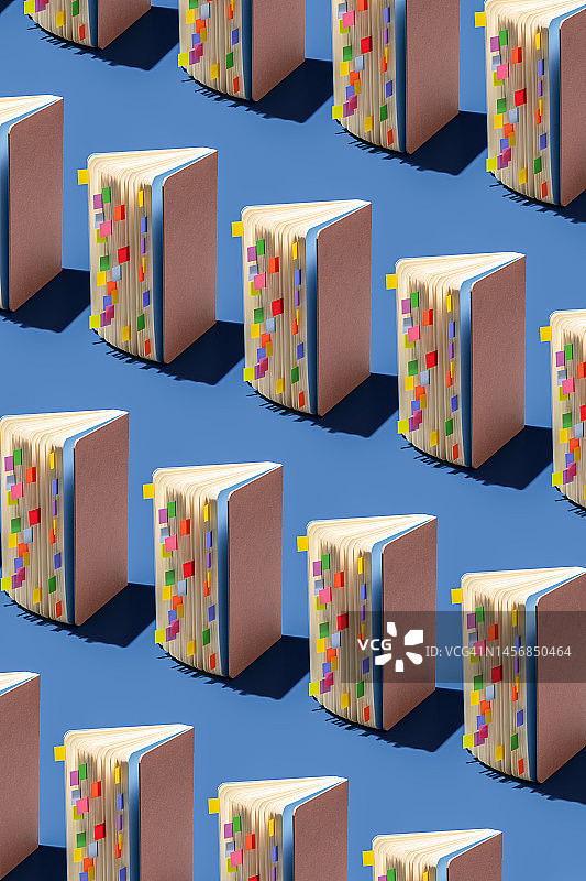 带彩色书签的已打开记事本重复图案图片素材