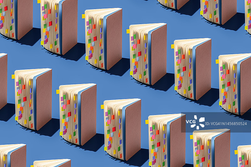 带彩色书签的已打开记事本重复图案图片素材