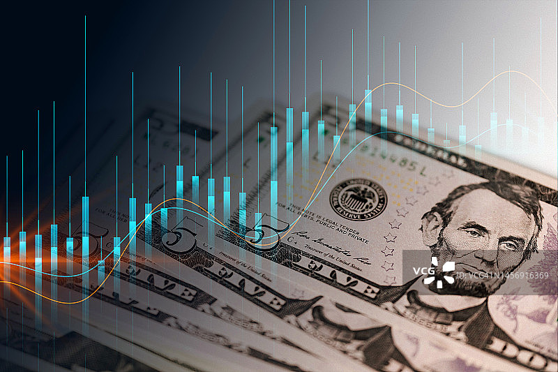 带有波浪和条纹背景的现金美元钞票设计图片素材