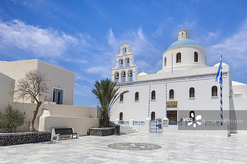 普拉察尼的帕纳吉亚教堂，圣托里尼伊亚，希腊图片素材