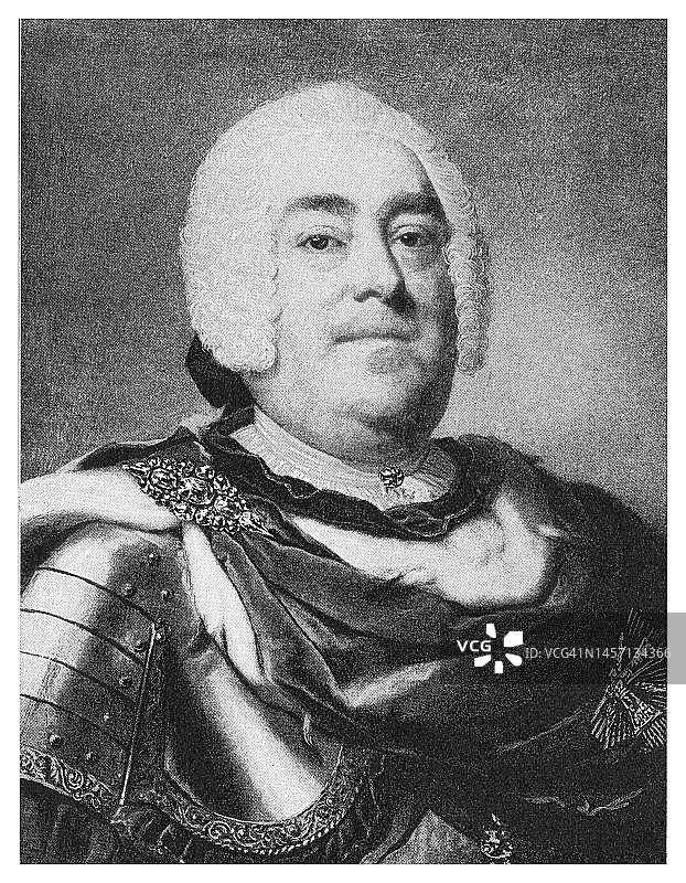 奥古斯都三世肖像（1696年10月17日 – 1763年10月5日），1733年至1763年担任波兰国王和立陶宛大公，以及神圣罗马帝国萨克森选帝侯，被称为弗里德里希·奥古斯都二世图片素材