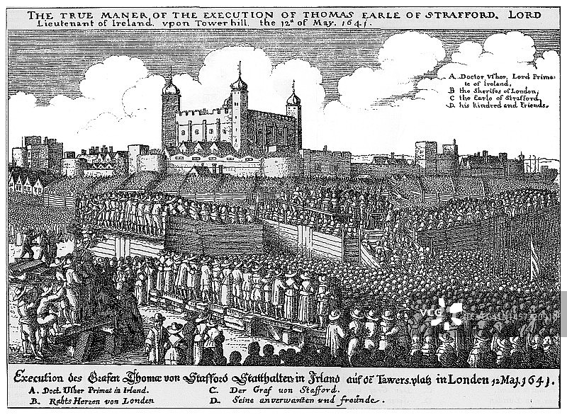 1641年5月伦敦托马斯·斯塔福德伯爵被处决的古版画插图图片素材