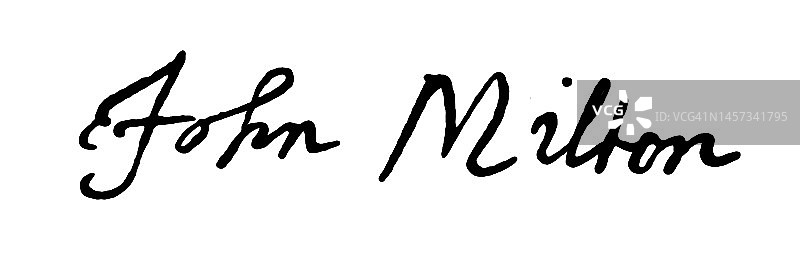 约翰·弥尔顿签名，英国诗人、思想家，曾任英格兰联邦公务员图片素材