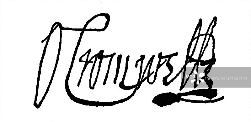 英国将军兼政治家奥利弗·克伦威尔的签名图片素材