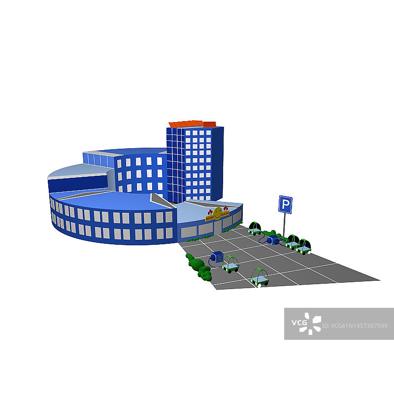带有停车场的风格化办公楼图片素材
