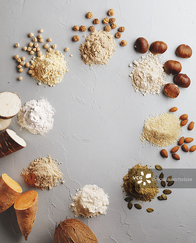 各种无麸质和纯素面粉图片素材