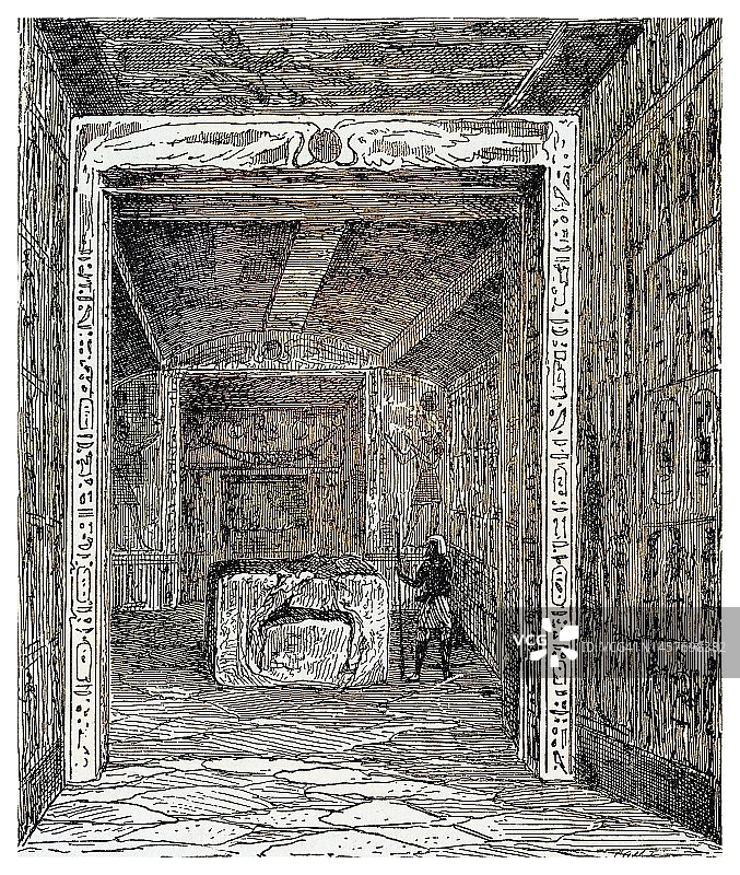 旧版雕刻插图：拉美西斯六世墓中的石棺室图片素材