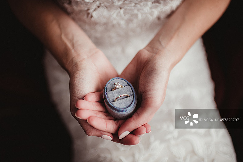 天鹅绒盒中的结婚戒指图片素材