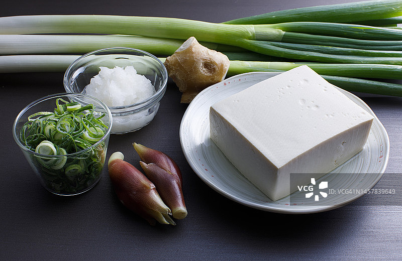 豆腐和葱等调味品图片素材