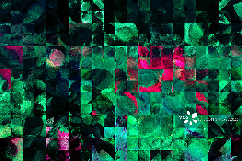 抽象的几何方形绿色粉色纹理黑色背景图片素材