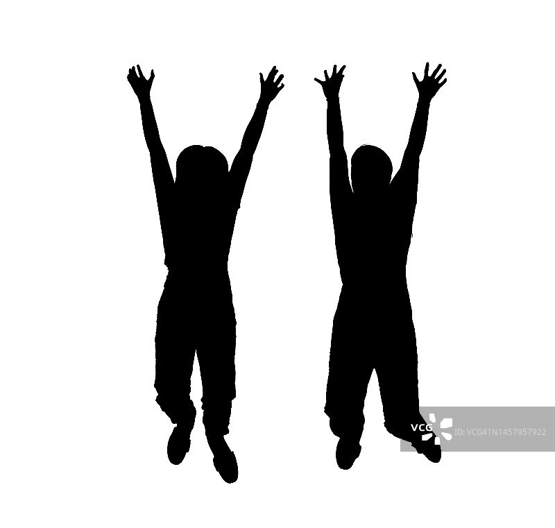 白色背景上跳跃的人群轮廓图片素材