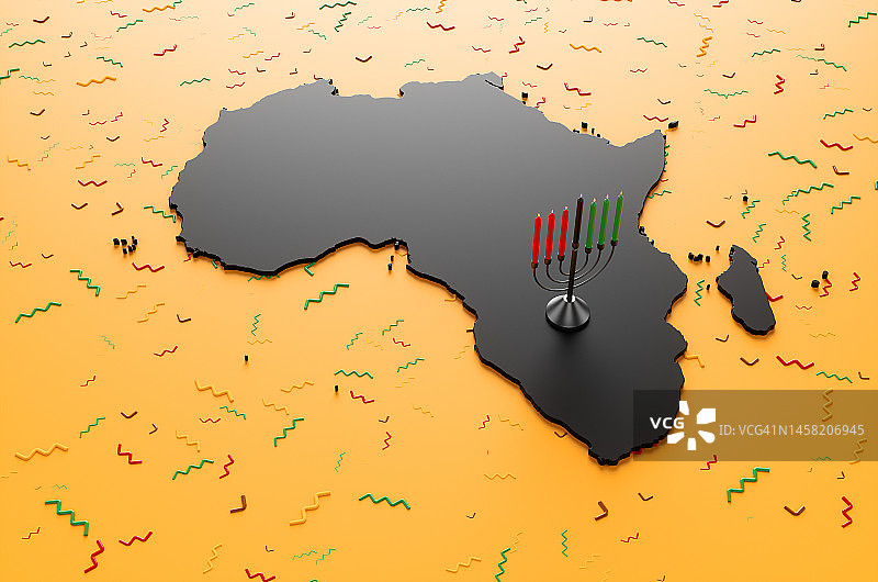 宽扎节烛台在非洲地图上的特写图片素材