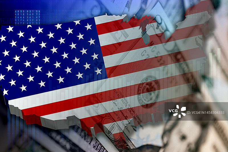 美国地图、旗帜和美元现金图片素材