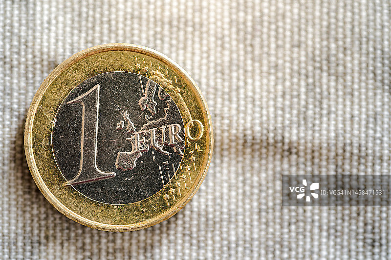 一欧元硬币特写照片，宏观摄影，金融概念图片素材