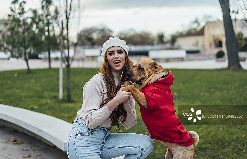 在城市里与狗狗共度一天图片素材