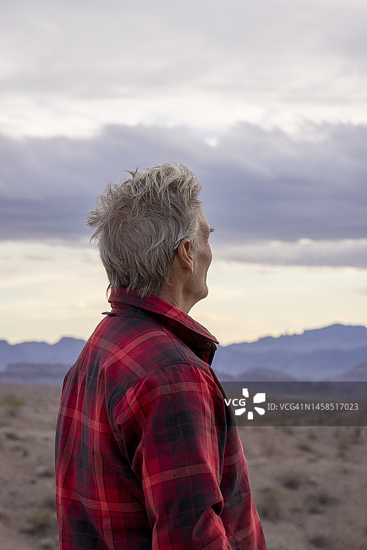 眺望沙漠景观的男子肖像照图片素材