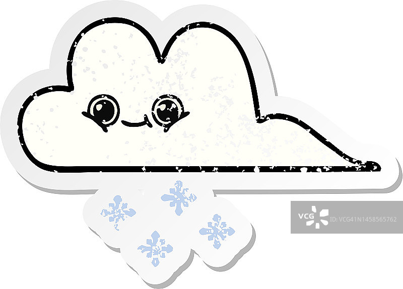 可爱的卡通雪云做旧贴纸图片素材