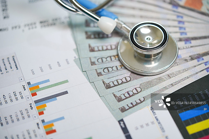 商务医疗健康支付治疗费用，医疗保健成本或医疗保险概念图片素材