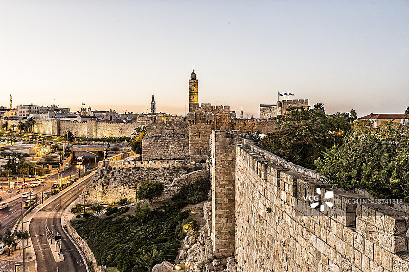 大卫塔（或耶路撒冷城堡）附近的老城墙图片素材