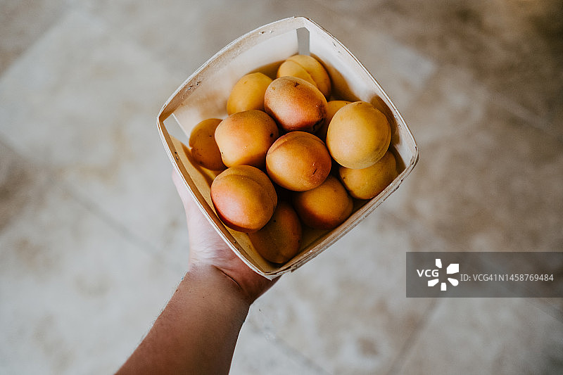 装满成熟杏子的篮子图片素材